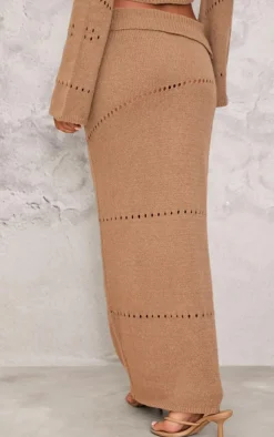 Clearance PrettyLittleThing Fold Over Knit Maxi Skirt Chocolate