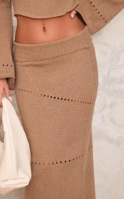 Clearance PrettyLittleThing Fold Over Knit Maxi Skirt Chocolate