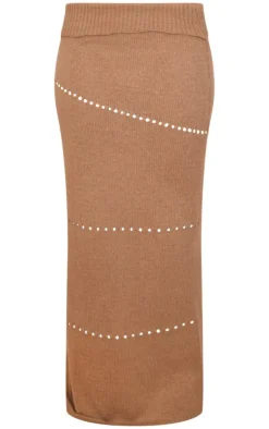 Clearance PrettyLittleThing Fold Over Knit Maxi Skirt Chocolate