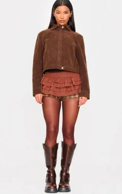 PrettyLittleThing Thanksgiving Outfits*Chocolate Frilly Peplum Detail Skort
