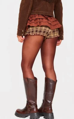 PrettyLittleThing Thanksgiving Outfits*Chocolate Frilly Peplum Detail Skort
