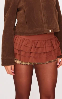PrettyLittleThing Thanksgiving Outfits*Chocolate Frilly Peplum Detail Skort