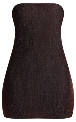 Glitter Plisse Bandeau Lettuce Hem Bodycon Dress-PrettyLittleThing