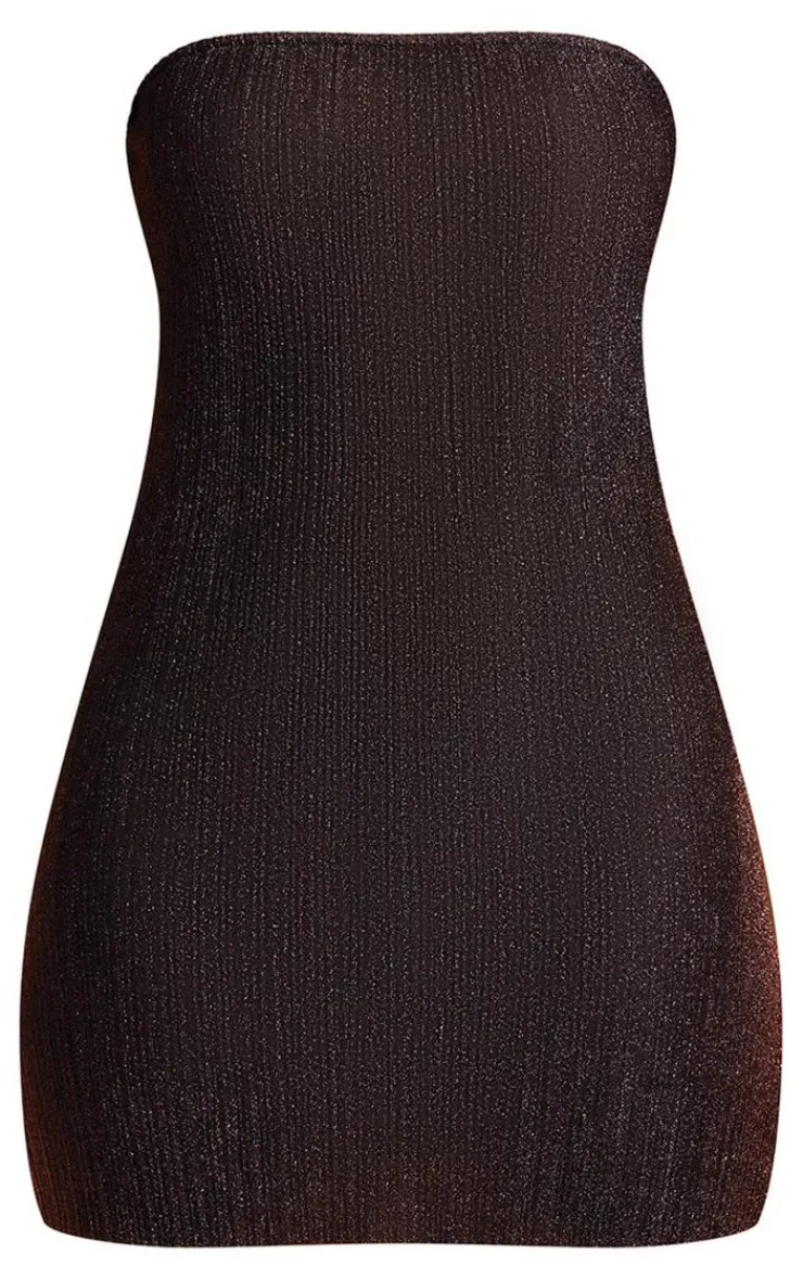 Glitter Plisse Bandeau Lettuce Hem Bodycon Dress-PrettyLittleThing