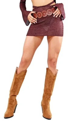 Sale PrettyLittleThing Glitter Textured Rib Micro Mini Skirt Chocolate