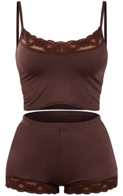 Chocolate Jersey Lace Trim Short PJ Set