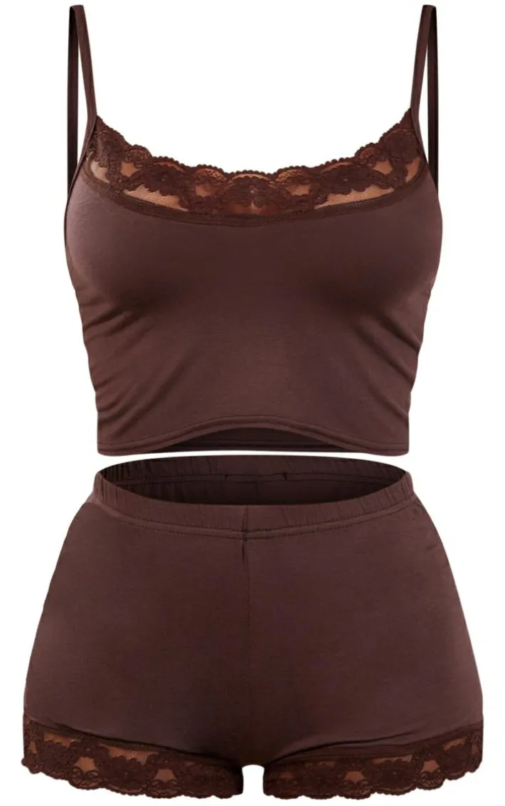 Chocolate Jersey Lace Trim Short PJ Set