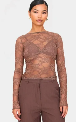 Chocolate Lace Long Sleeve Top-PrettyLittleThing Discount