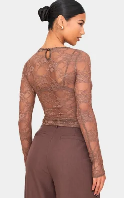 Chocolate Lace Long Sleeve Top-PrettyLittleThing Discount