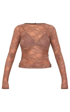 Chocolate Lace Long Sleeve Top-PrettyLittleThing Discount