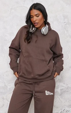 Clearance PrettyLittleThing Limited Editions Oversized Puff Print Hoodie Chocolate