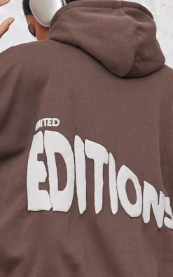 Clearance PrettyLittleThing Limited Editions Oversized Puff Print Hoodie Chocolate