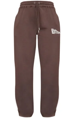 PrettyLittleThing Limited Editions Oversized Puff Print Straight Leg Sweatpants Chocolate