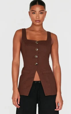 PrettyLittleThing Thanksgiving Outfits*Chocolate Longline Square Neck Vest
