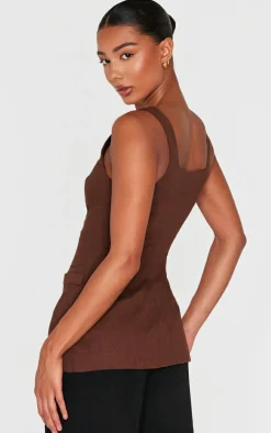PrettyLittleThing Thanksgiving Outfits*Chocolate Longline Square Neck Vest