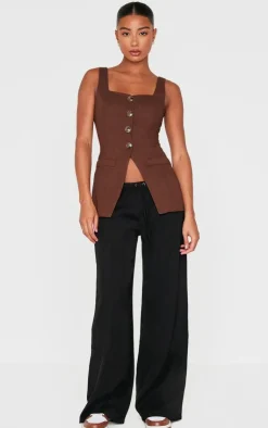 PrettyLittleThing Thanksgiving Outfits*Chocolate Longline Square Neck Vest