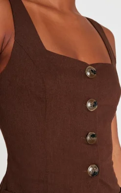 PrettyLittleThing Thanksgiving Outfits*Chocolate Longline Square Neck Vest