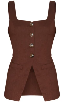 PrettyLittleThing Thanksgiving Outfits*Chocolate Longline Square Neck Vest