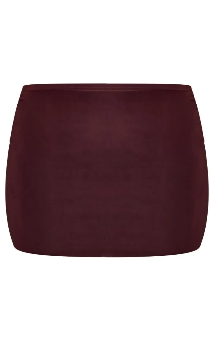Sale PrettyLittleThing Chocolate Low Rise Slinky Micro Mini Skirt Chocolate.