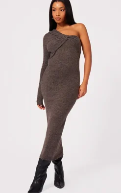 Luxe Knit Twist Front Midi Dress-PrettyLittleThing New