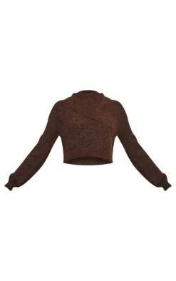Hot PrettyLittleThing Marl Knit Asymmetric Overlay Oversized Sweater Chocolate