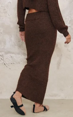 Best PrettyLittleThing Marl Knit Foldover Maxi Skirt Chocolate