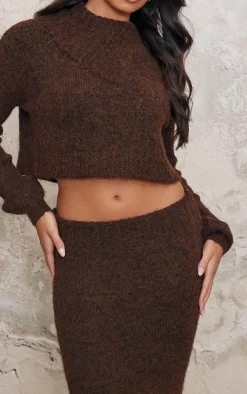 Best PrettyLittleThing Marl Knit Foldover Maxi Skirt Chocolate