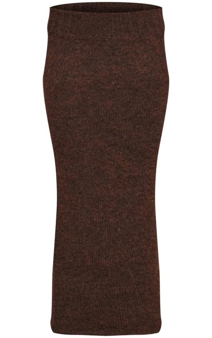 Best PrettyLittleThing Marl Knit Foldover Maxi Skirt Chocolate