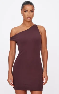 Chocolate Matte Asymmetric Mini Dress-PrettyLittleThing New