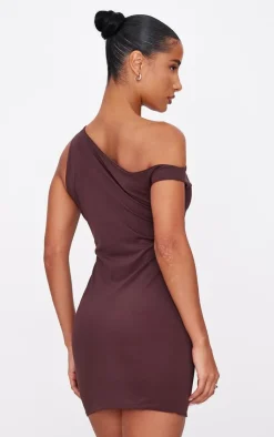 Chocolate Matte Asymmetric Mini Dress-PrettyLittleThing New