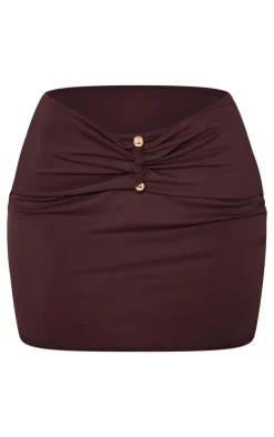 New PrettyLittleThing Matte Touch Ruched Micro Mini Skirt Chocolate