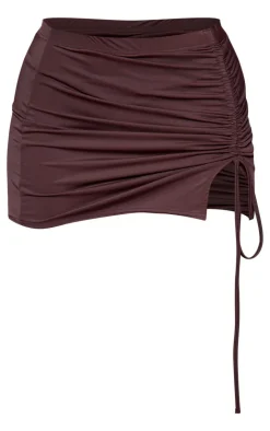 Clearance PrettyLittleThing Chocolate Matte Touch Ruched Side Mini Skirt Chocolate.