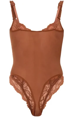 Chocolate Mesh Frill Detail Panelling Lace Bodysuit
