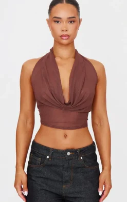 PrettyLittleThing Sleeveless Tops*Mesh Halter Neck Top
