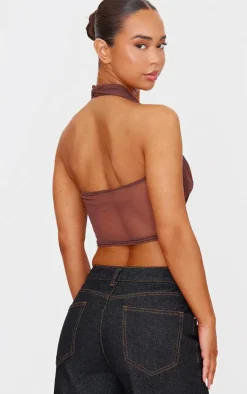 PrettyLittleThing Sleeveless Tops*Mesh Halter Neck Top
