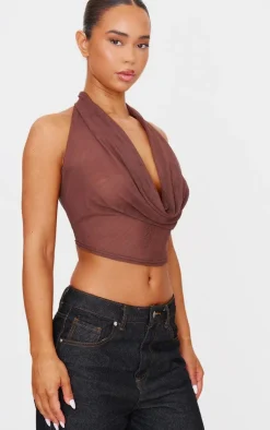 PrettyLittleThing Sleeveless Tops*Mesh Halter Neck Top