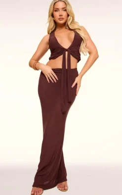 Hot PrettyLittleThing Mesh Low Rise Maxi Skirt Chocolate