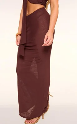 Hot PrettyLittleThing Mesh Low Rise Maxi Skirt Chocolate
