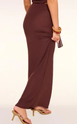 Hot PrettyLittleThing Mesh Low Rise Maxi Skirt Chocolate