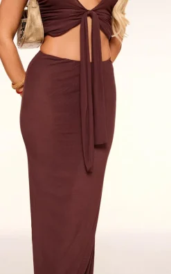Hot PrettyLittleThing Mesh Low Rise Maxi Skirt Chocolate