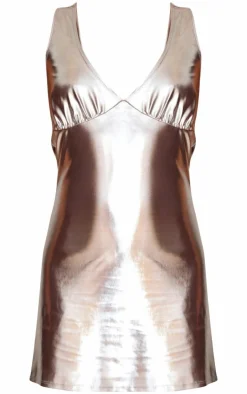 Chocolate Metallic Cowl Back Shift Dress-PrettyLittleThing Online