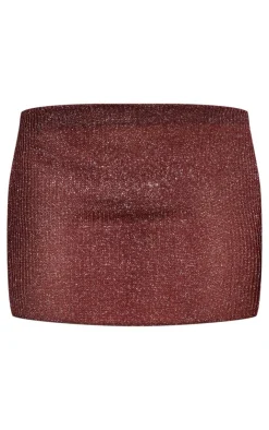 Hot PrettyLittleThing Metallic Jersey Low Rise Mini Skirt Chocolate