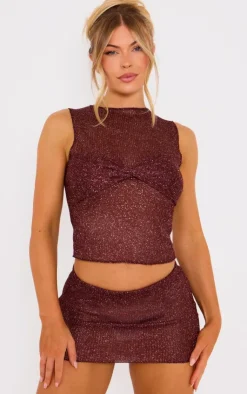 New PrettyLittleThing Chocolate Metallic Layered Vest Top Chocolate.