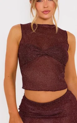 New PrettyLittleThing Chocolate Metallic Layered Vest Top Chocolate.