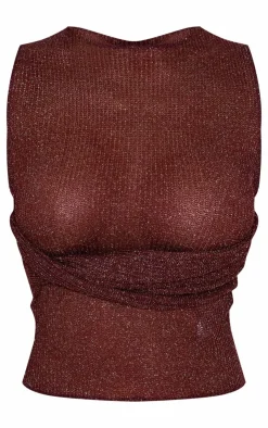 New PrettyLittleThing Chocolate Metallic Layered Vest Top Chocolate.