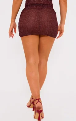 Hot PrettyLittleThing Metallic Textured Micro Mini Skirt Chocolate