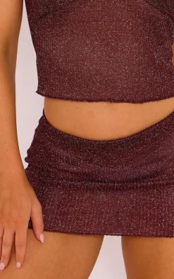 Hot PrettyLittleThing Metallic Textured Micro Mini Skirt Chocolate