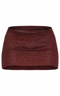 Hot PrettyLittleThing Metallic Textured Micro Mini Skirt Chocolate