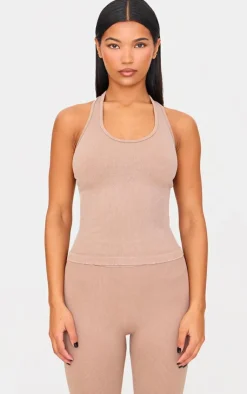 PrettyLittleThing Workout Tops*Acid Wash Seamless Rib Halter Neck Gym Top