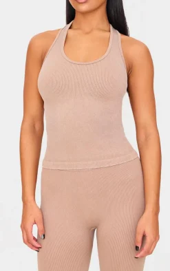 PrettyLittleThing Workout Tops*Acid Wash Seamless Rib Halter Neck Gym Top